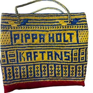 Pippa Holt Straw Woven Yellow Blue Tote Bag